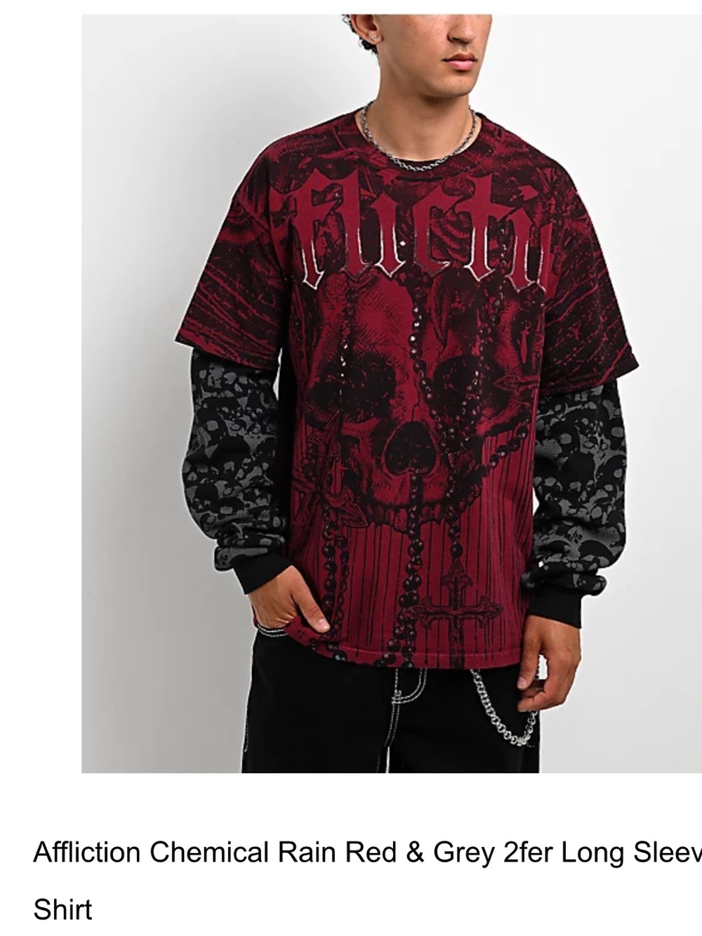 Affliction Chemical Rain Red & Grey 2fer Long Sleeve T-Shirt